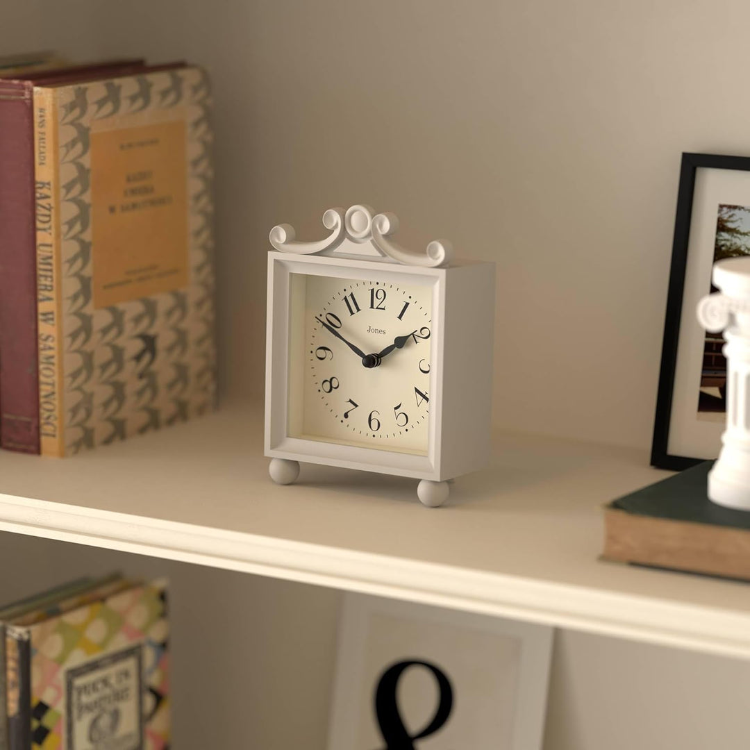 JONES CLOCKS® Parlour Kaminsims Uhr | Klassische Kutschenuhr | Hellgrau | Elegantes quadratisches de