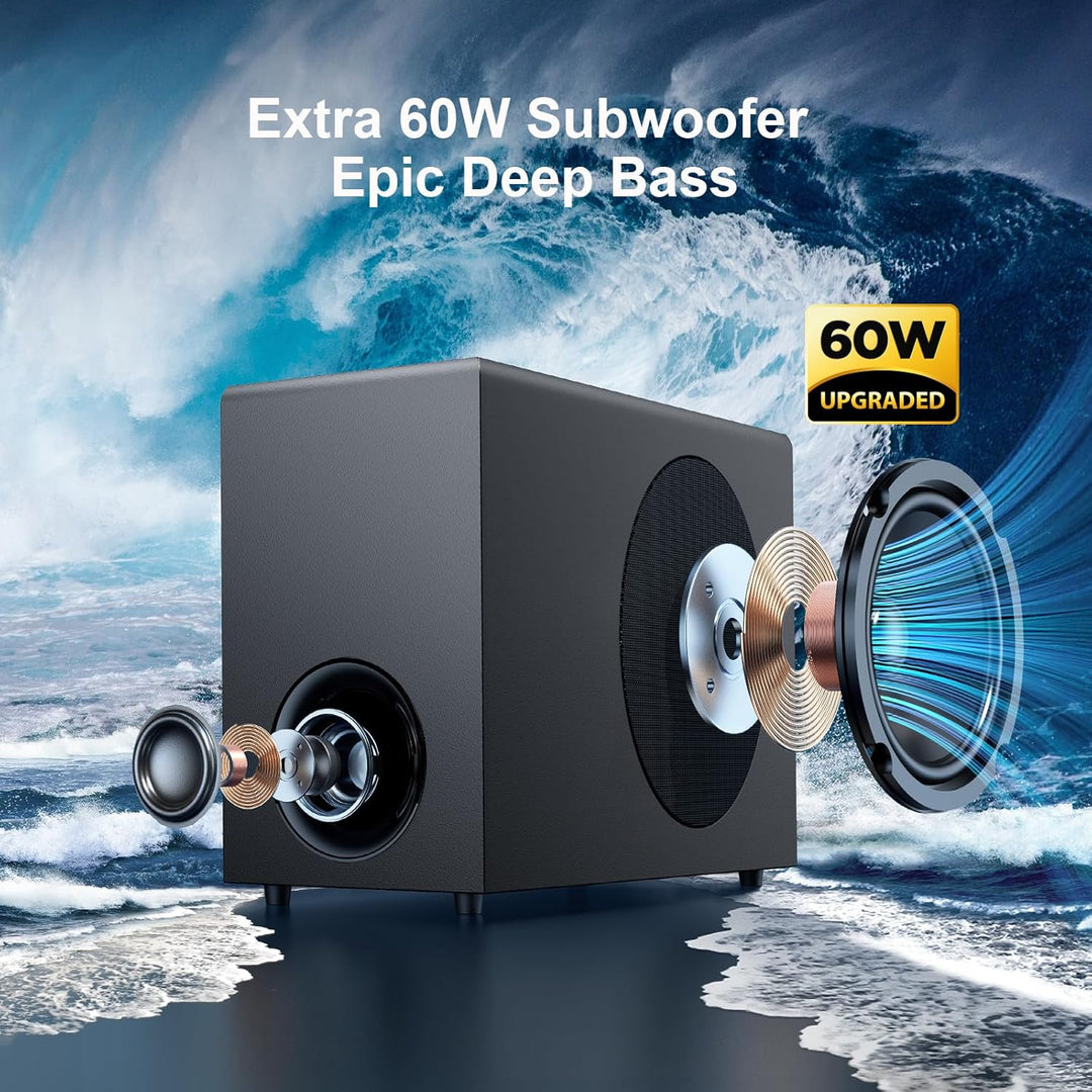 GarageRock Soundbar mit Subwoofer, 110W Surround Sound System mit Deep Bass&amp;Auto Volume Boost&amp;3 EQ M