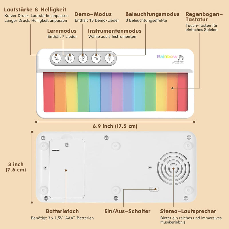 Pup Go Tragbares Elektronisches Klavier-Spielzeug für Kinder ab 2 Jahren, Regenbogen-Touchscreen-Tas