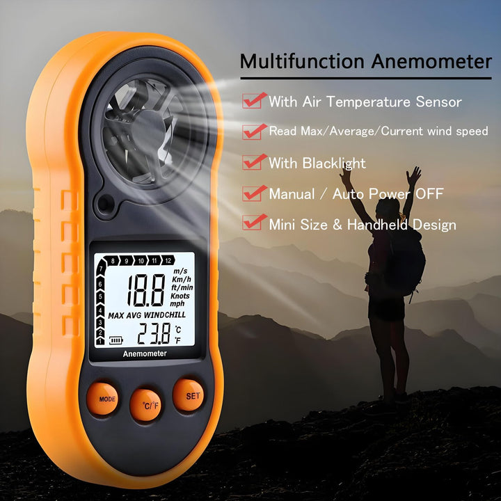 Digitaler Windmesser, Handwindgeschwindigkeitsmesser, Luftströmungsgeschwindigkeitsmesser zum Messen