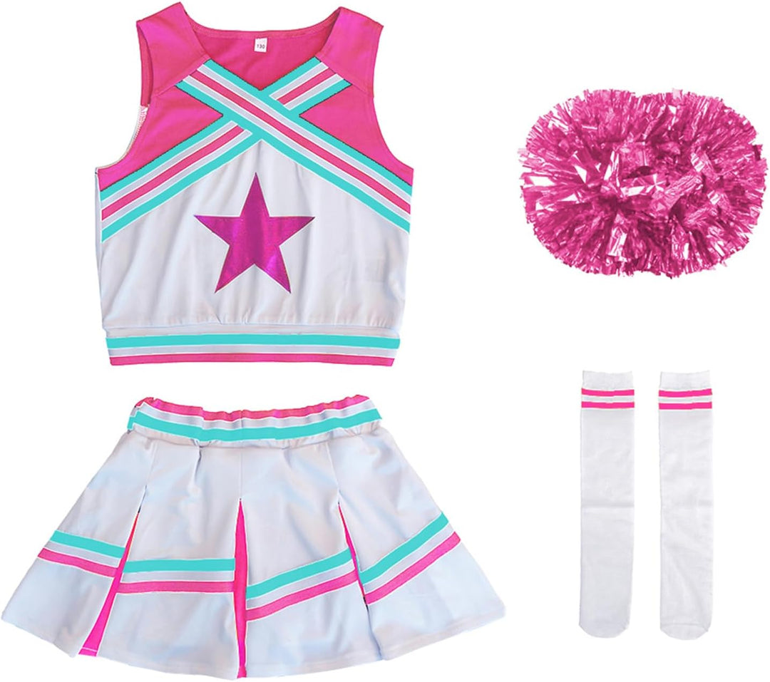 LOLANTA Mädchen Karneval Kostüm, Cheerleader kleid mit Pompoms und Socken, Mittelschule Cheerleading