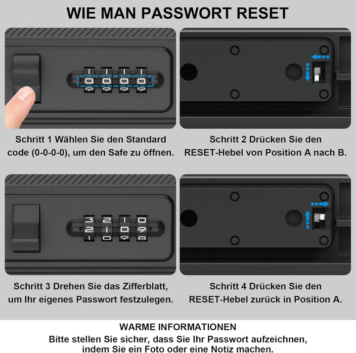 [IP68 Wasserdicht]Diyife Tragbarer Tresor, Mini Tresor, 4 Stellig Zahlencode, Abnehmbare Kabel, Dopp