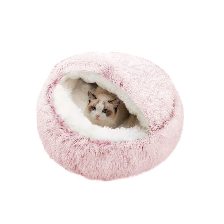 SUOXU Beruhigendes Bett für Katzen und Kleine Hunde, Katzenbett Waschbar Haustierbett,50 cm Donut Fl