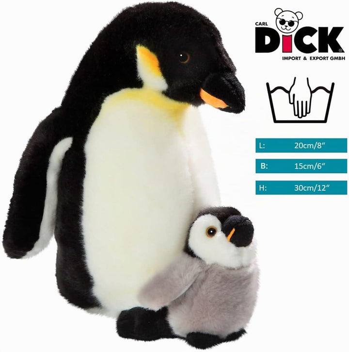 Carl Dick Pinguin mit Baby, Laufvogel, Plüschtier, Kuscheltier, ca. 32cm 1725 Schwarz-weiss-orange,