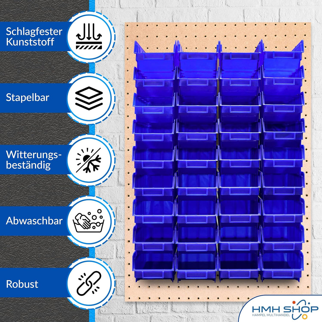 80x Stapelboxen Blau Grösse 2 stapelbar blaue Sichtbox (LxBxH) 175x103x76mm Regalbox Lagerbox Sichtl