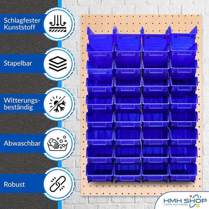 80x Stapelboxen Blau Grösse 2 stapelbar blaue Sichtbox (LxBxH) 175x103x76mm Regalbox Lagerbox Sichtl