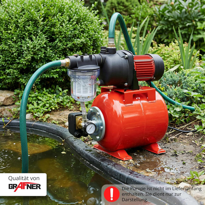 Grafner Vorfilter für Hauswasserwerke und Gartenpumpen, mit Filtereinsatz, platzsparende Ausführung,