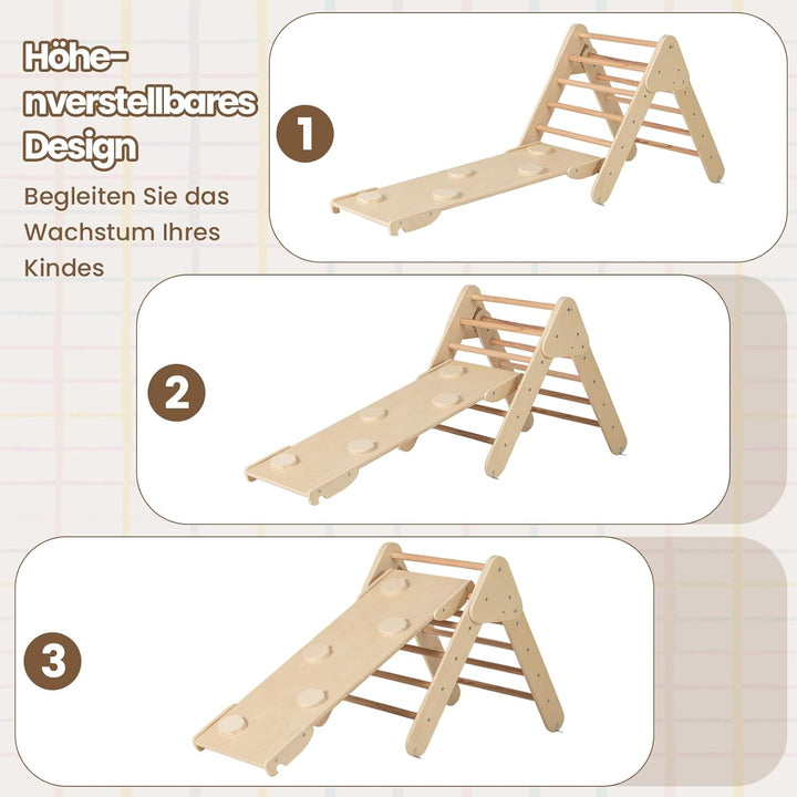 DREAMADE Montessori Kletterdreieck mit Kletterbogen und Rutsche, Holzdreieck für Kleinkinder ab 1 Ja