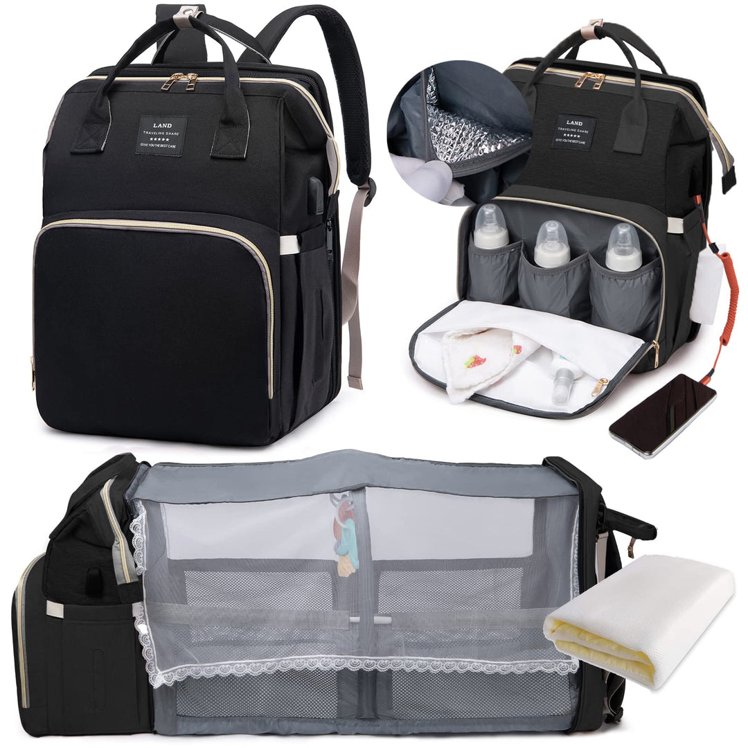 Wickelrucksack mit Babybett - Grosse Wickeltasche Rucksack mit Wickelauflage & Isoliertasche & Moski