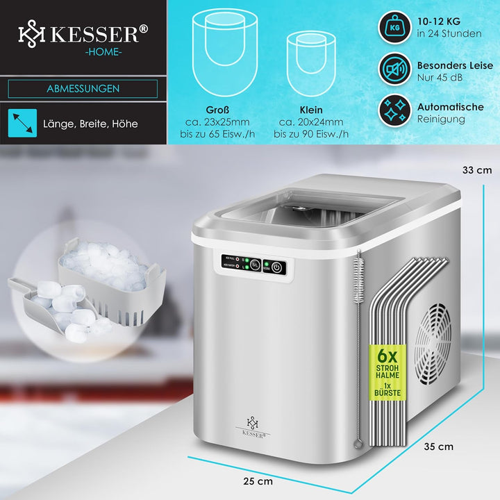 KESSER® Eiswürfelbereiter | Eiswürfelmaschine Edelstahl | Ice Maker | 12 kg 24 h | Zubereitung in 7
