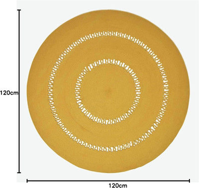 Homescapes senfgelber Teppich, rund, 120 cm, gehäkelter Teppich/Vorleger aus Baumwolle im Retro-Look