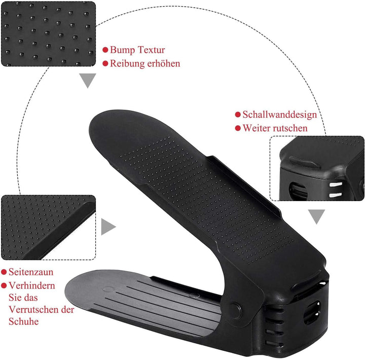 20 Stück Verstellbarer Schuhregal Schuhhalter Schuhstapler rutschfest 3 Höhenverstellbar Schuhorgani