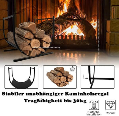 Aufun Kaminholzkorb Edelstahl, U-form Feuerholzkorb modern, Brennholzkorb gross, Holzwiege Kamin, Fe