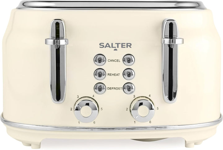 Salter Retro Toaster 4 Scheiben – Breite Schlitze, 6 Bräunungsgrad, Auftauen, Aufwärmen, Abbrechen F