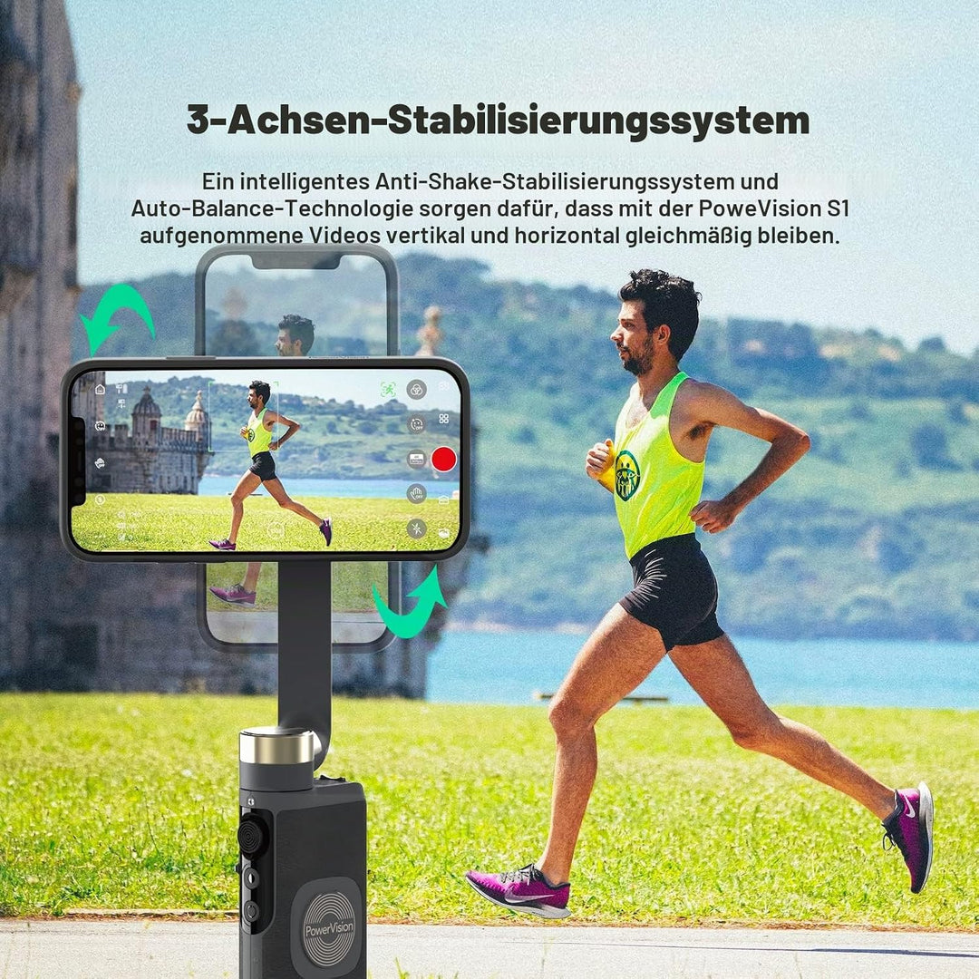 PowerVision S1, Gimbal Smartphone,3-Achsen-Telefonstabilisator mit eingebautes Stativ, kabelloser Po