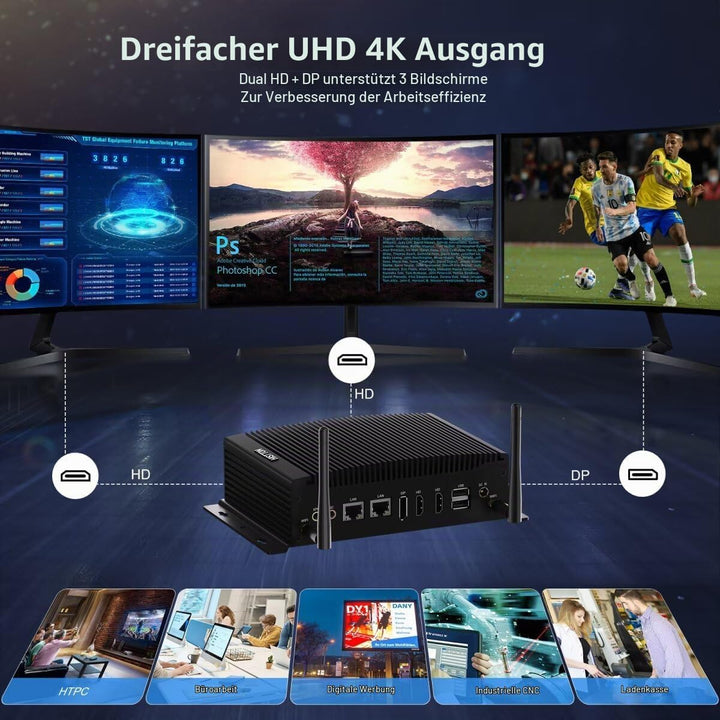 HISTTON Lüfterloser Mini PC Windows 11 Pro, Industrie PC Core i7-10810U, DDR4 32GB RAM 512GB M2. SSD