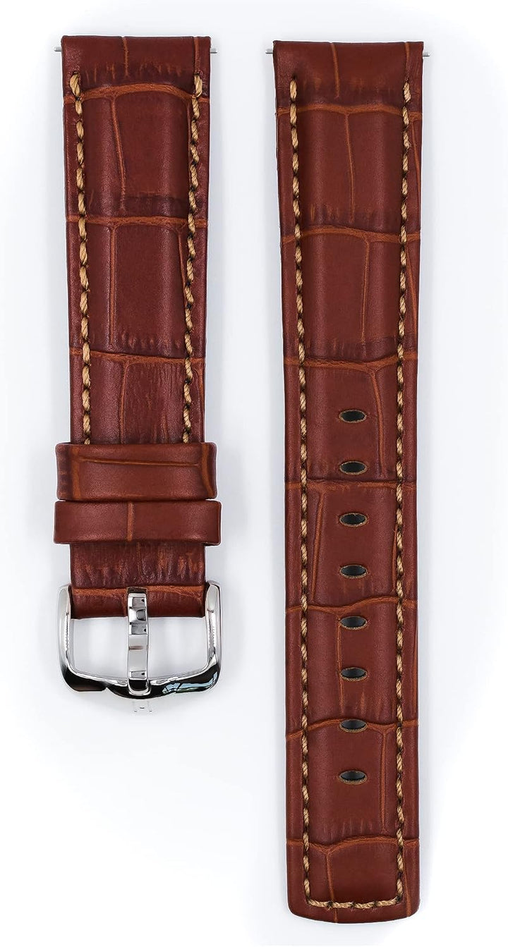 HIRSCH Herren Uhrenarmband Alligator Style Modell Grand Duke 24 mm Goldbraun, Goldbraun