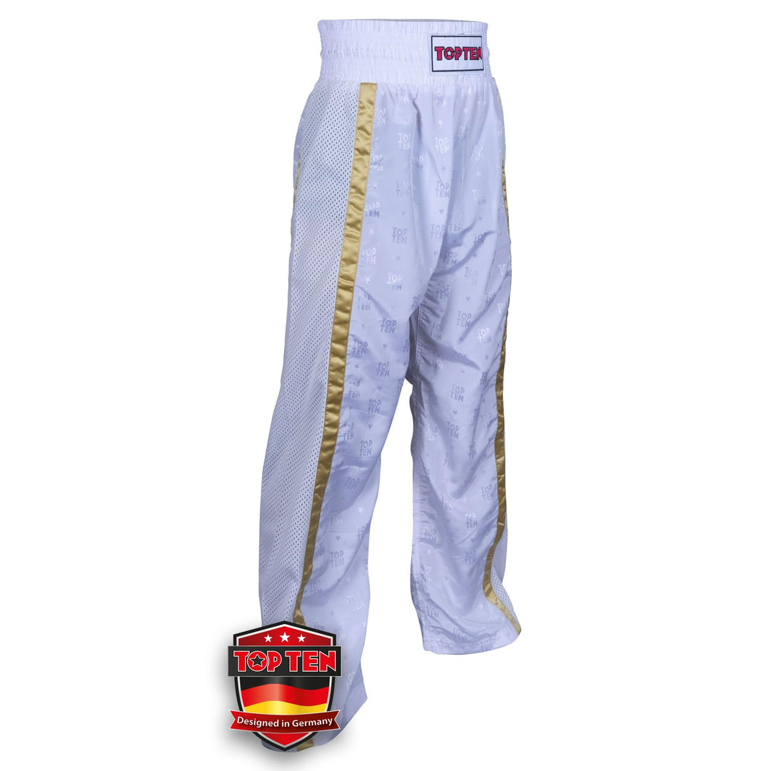 TOP TEN Kickboxhose „Mesh“ Weiss - Gold XXL, Weiss - Gold XXL