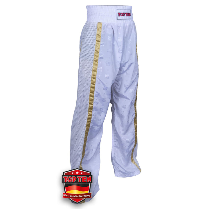 TOP TEN Kickboxhose „Mesh“ Weiss - Gold XXL, Weiss - Gold XXL
