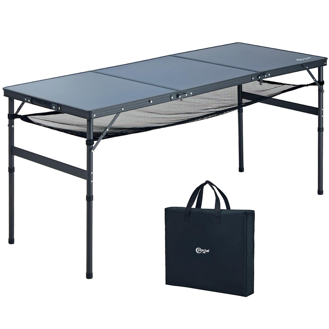 Portal Faltbarer Campingtisch 150x60cm Höhenverstellbar Robuster Klapptisch mit Tragegriff &amp; Ablagen