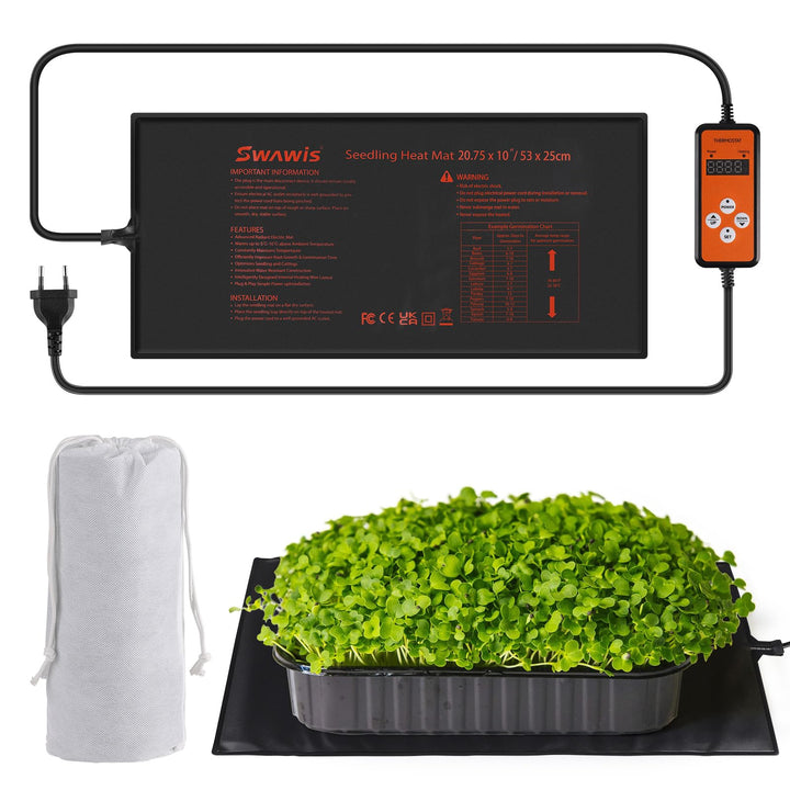 SWAWIS Heizmatte für Pflanzen 65W 52,7x25,4cm Wärmematte Set mit 5-42℃ Thermostatregler für Zimmerge