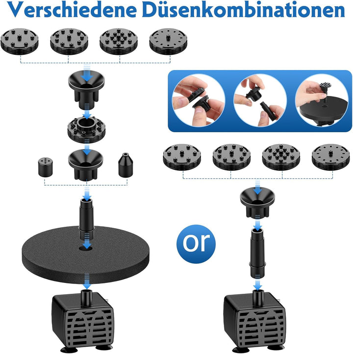 AISITIN 6.5W Solar Springbrunnen Eingebaute1500 mAh Batterie Upgraded Solar Teichpumpe Wasserpumpe S