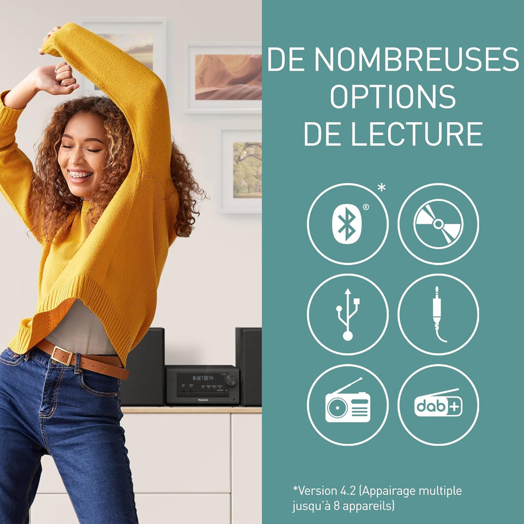 Panasonic SC-PM702EG-K Neat Kompakte Stereoanlage Micro HiFi mit CD, DAB+/FM Radio, USB und Bluetoot