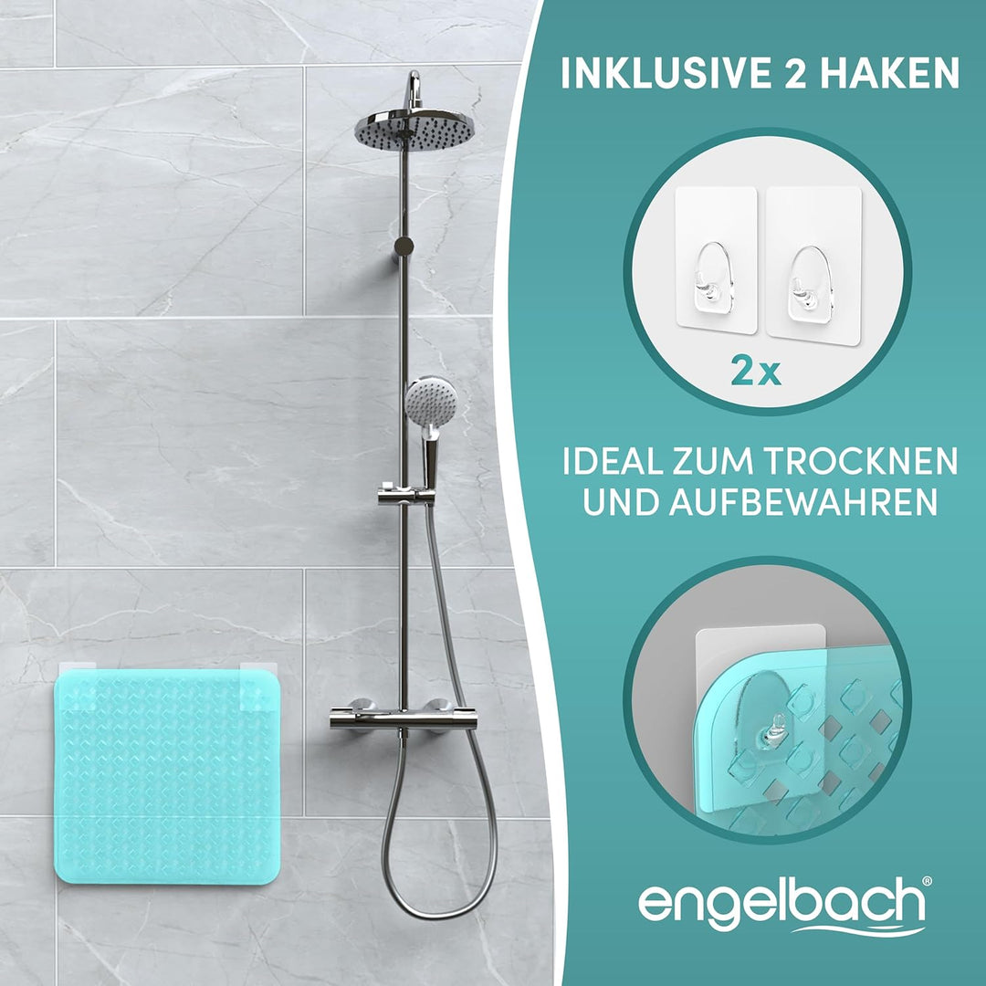 Engelbach® Duschmatte rutschfest 53x53cm - Inklusive Haken zum Aufhängen - 100% BPA-frei - Antirutsc