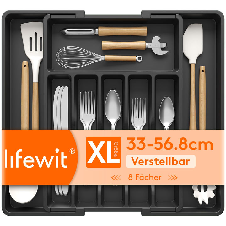 Lifewit Besteckkasten für Schubladen, Verstellbarer küchenutensilienhalter Tiefe 42,4 cm, Grosser Kü