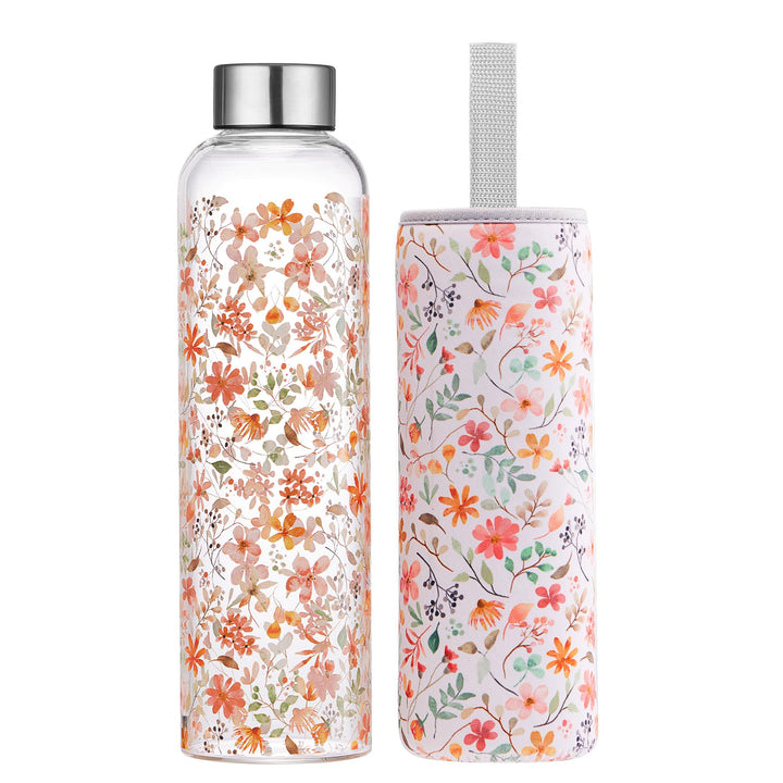 1 liter Glasflasche Trinkflasche Glas Sport Borosilikat Glass Bottle Wasser Flasche mit Neopren-Hüll