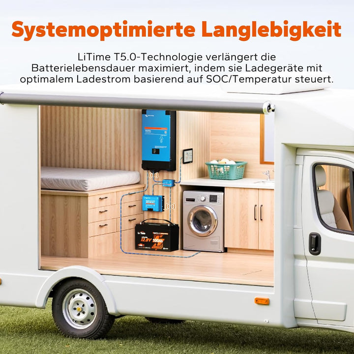LiTime LiFePO4 12V 100Ah Lithium Batterie Bluetooth mit Victron System, CAN/RS485 Kommunikation, 100