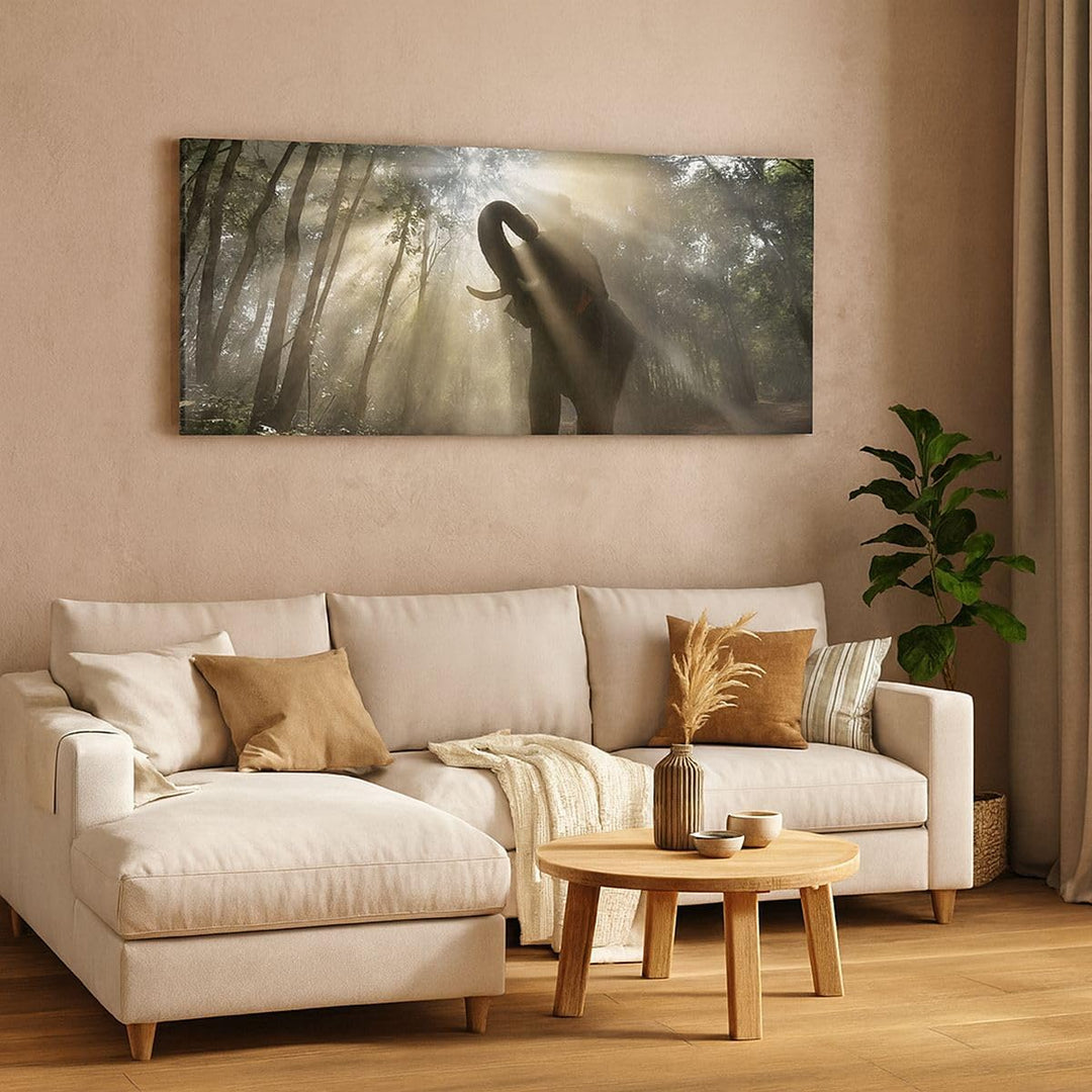 Wandbilder Dekoration Wohnzimmer Elefant Dschungel Panorama Bilder auf Leinwand 120x50cm Leinwandbil