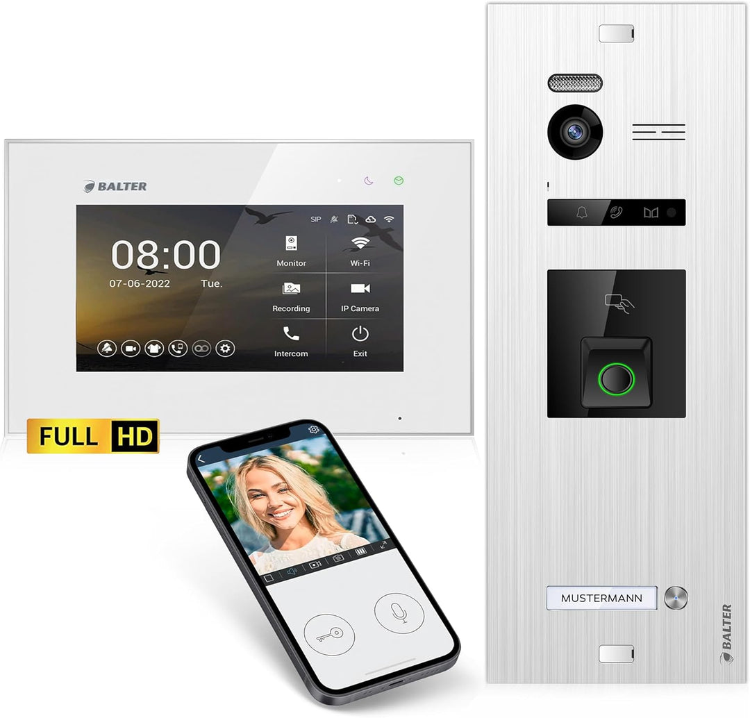 Balter EVO-HD Video Türsprechanlage mit Fingerprint, Video Türklingel, Smartphone App,1 Familienhaus