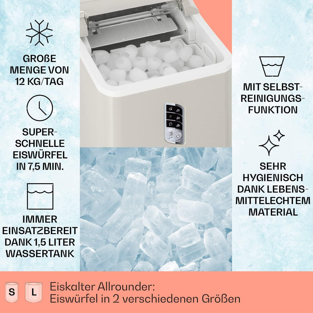 Klarstein Eiswürfelmaschine für Zuhause Camping Gastro, Schnelle Mini Eiswürfelmaschine Klein, Profi
