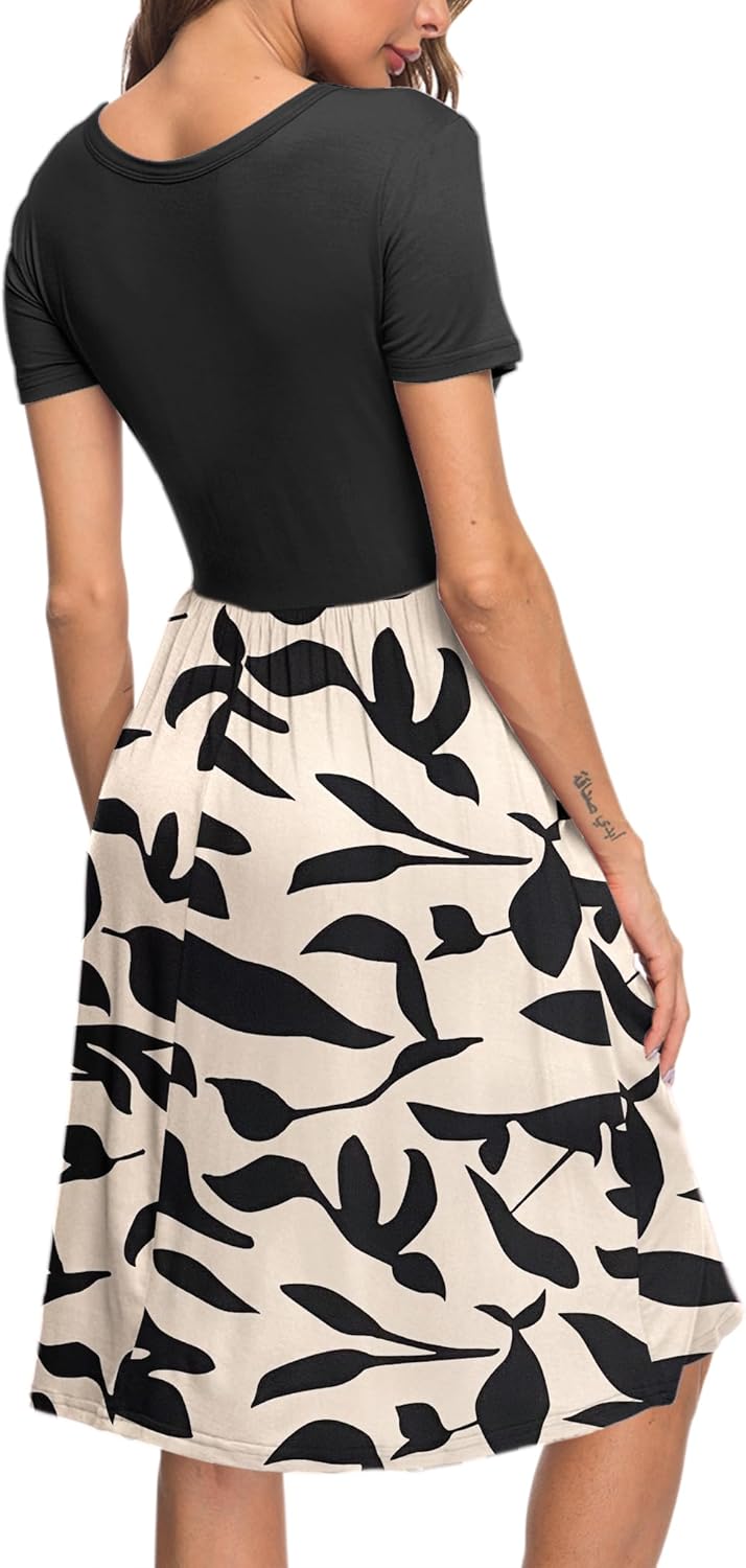AUSELILY Damen Kleider Sommer Sommerkleider Knielang Kurzarm Empire Freizeitkleid Schicke Shirtkleid