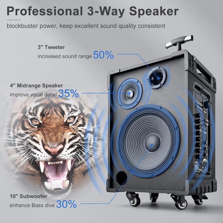 PA-System 3-Wege-Aussenlautsprecher Karaoke-Maschine, wiederaufladbares tragbares Bluetooth 5.0 mit