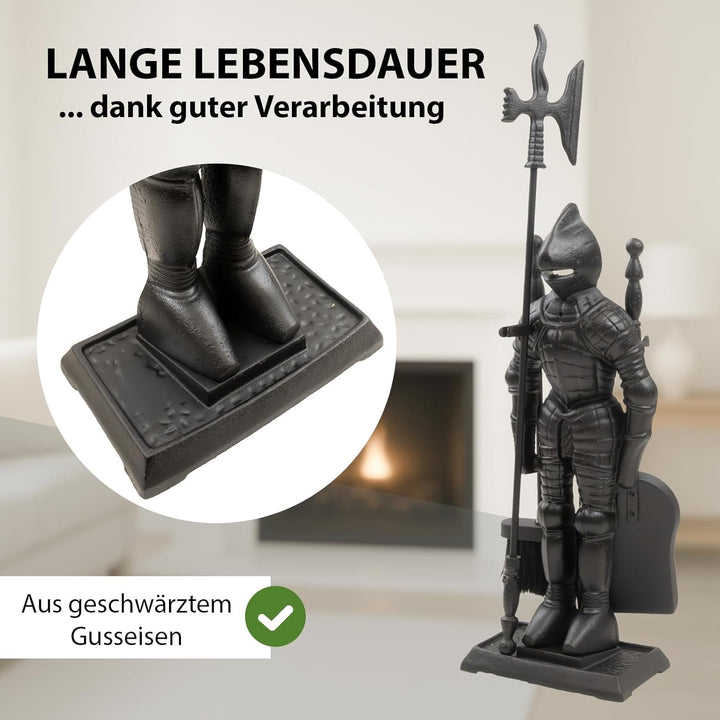 Kamingarnitur Kaminbesteck Kaminset Ofenbesteck Tiefschwarz Modell Ritter Ritterrüstung 4-tlg schwar