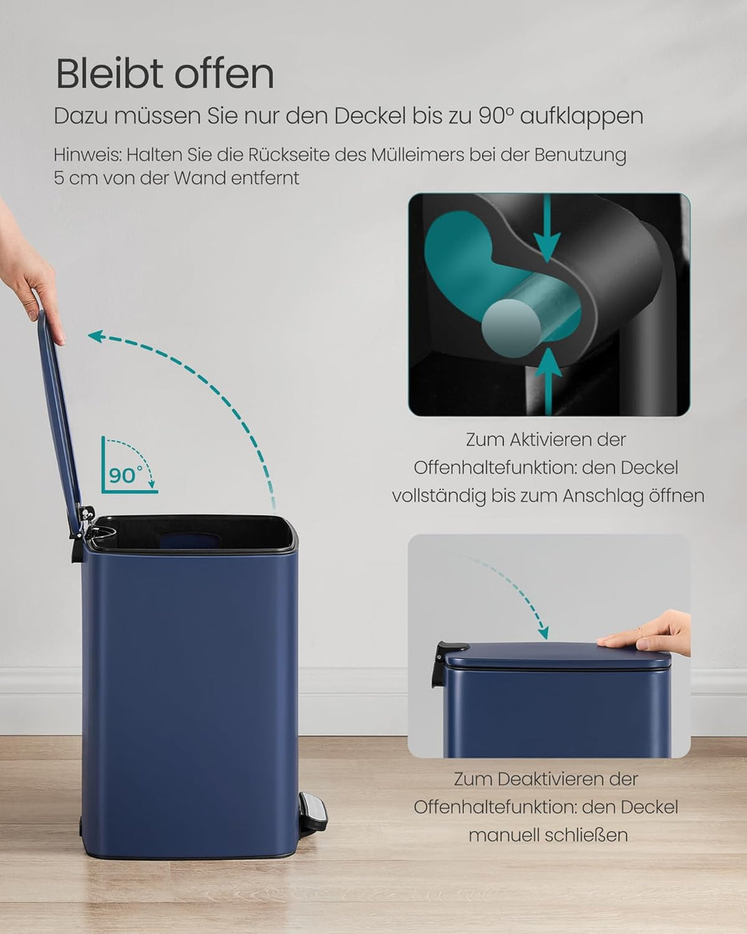 SONGMICS Mülleimer Küche, 20 Liter Abfalleimer, Tretmülleimer, Stahl, mit Inneneimer, Softclose, Off