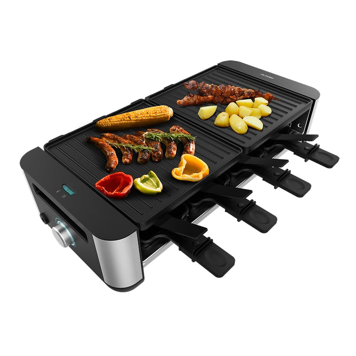 Cecotec Raclette Cheese&amp;Grill 16000 Inox Black, 8 Personen, 1400 W Grill, 40 x 22 cm, einstellbares