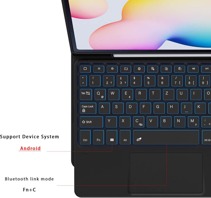 für Samsung Galaxy Tab S6 Lite 10,4 Zoll 2024/2022/2020 Hülle mit Tastatur QWERTZ : 7-Farbige Beleuc