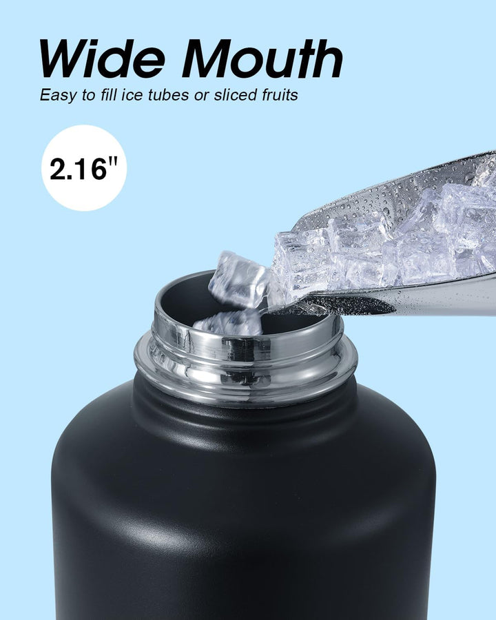 Coolflask Isolierte Wasserflasche 2L mit Strohhalm & 3 Deckeln, Isolierte Wasserflasche aus Edelstah