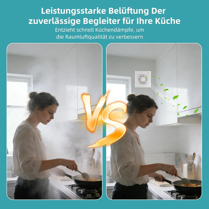 Badlüfter 100mm mit Rückschlagventil, 142m³/h Abluftventilator, Rohrventilator, für Badezimmer, Küch