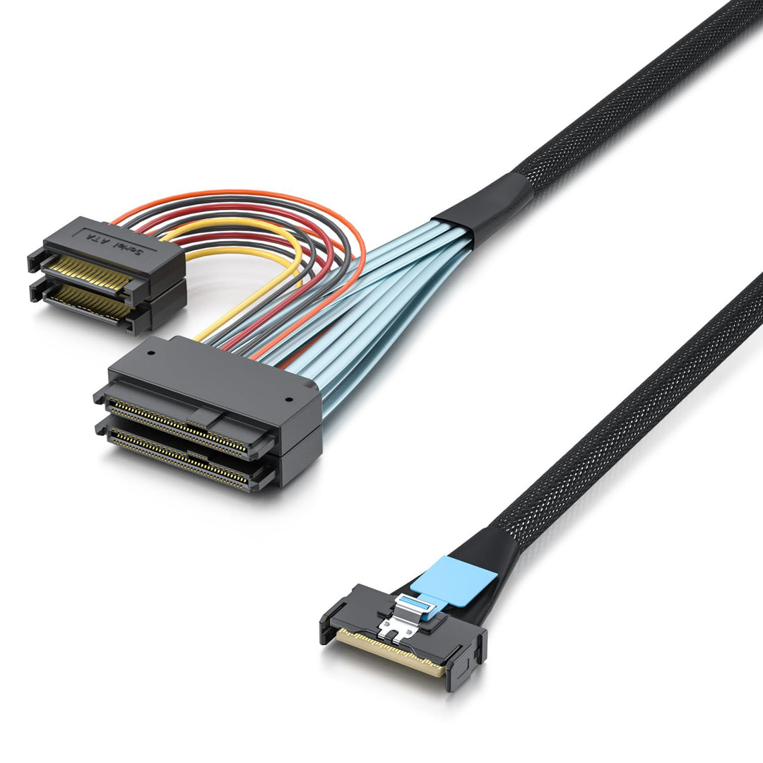 10Gtek PCIe GEN5 MCIO 8X SFF-TA-1016 to 2x U.2 SFF-8639 with 15pin SATA power, 0.75m(2.46ft) MCIO to
