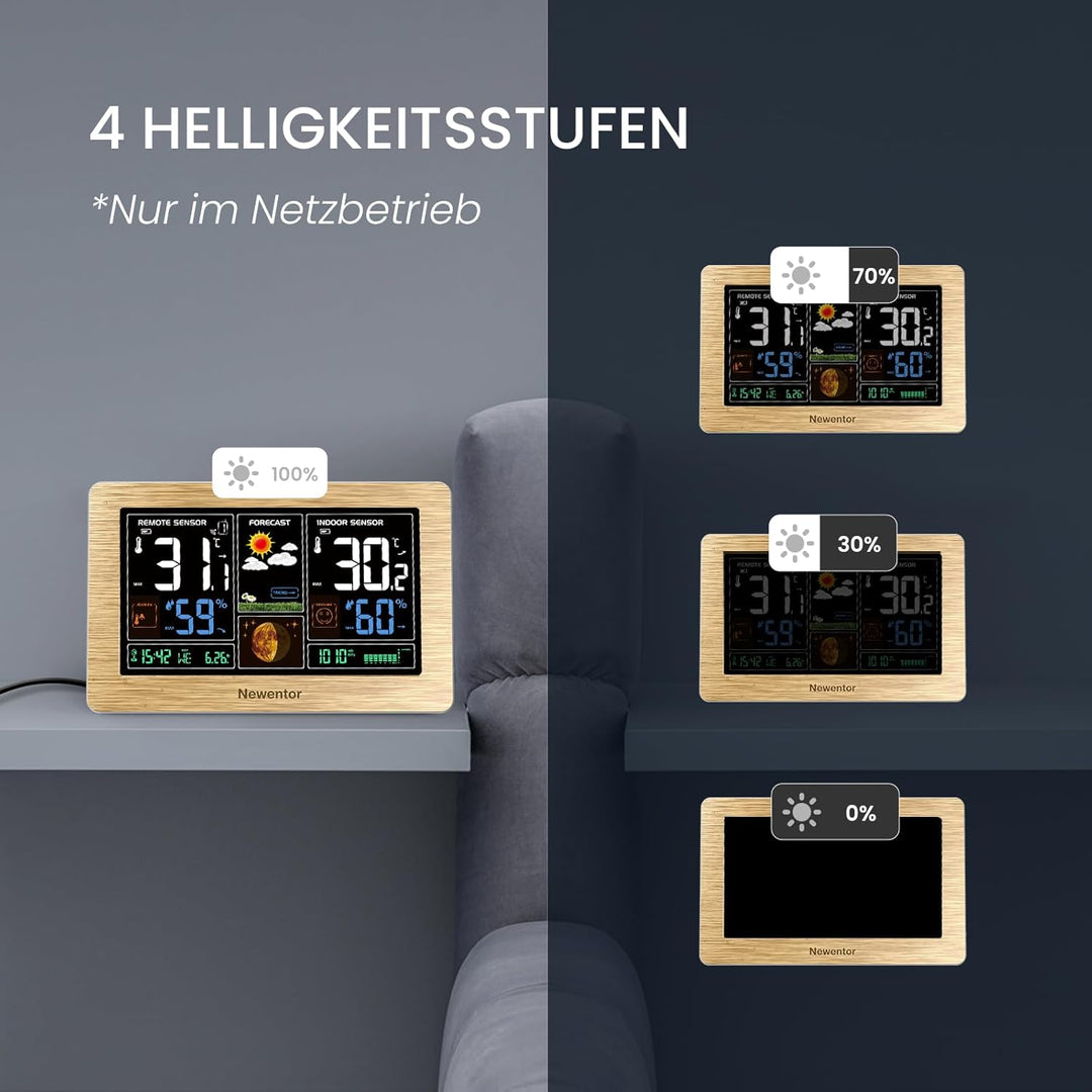 Newentor Wetterstation Funk mit Aussensensor - Funkwetterstation mit Wettervorhersage, Temperaturwar