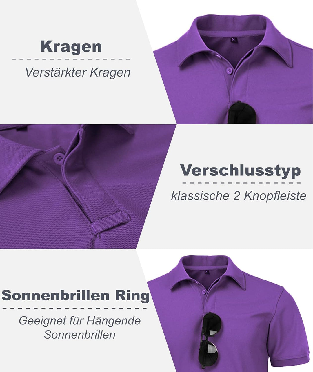 igeekwell Poloshirt Herren Kurzarm Atmungsaktives Golf-Polo-Hemd Summer Poloshirts Männer mit Brille