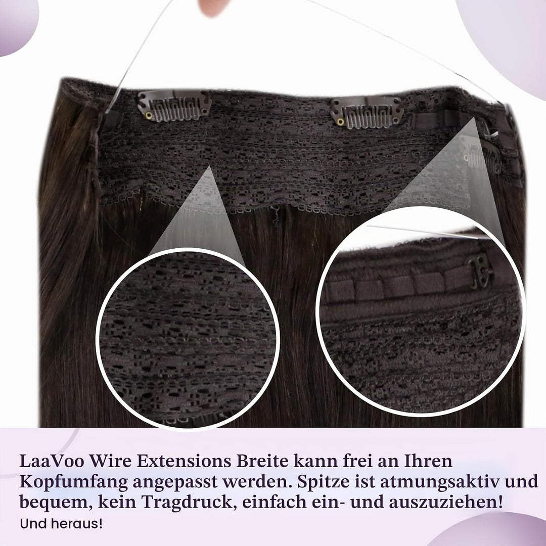 LaaVoo Extensions Echthaar mit Draht Braun Invisible Secret Wire Extensions Haarverlängerung Echthaa