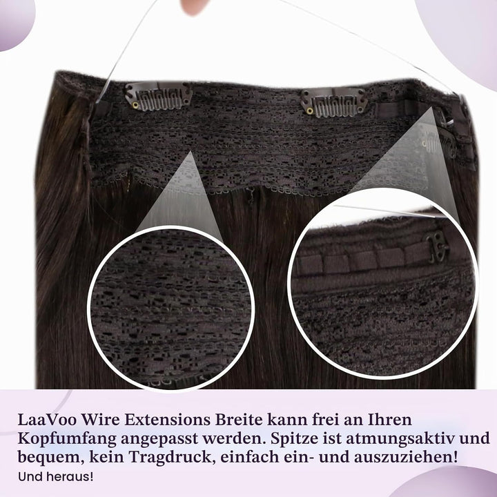 LaaVoo Extensions Echthaar mit Draht Braun Invisible Secret Wire Extensions Haarverlängerung Echthaa