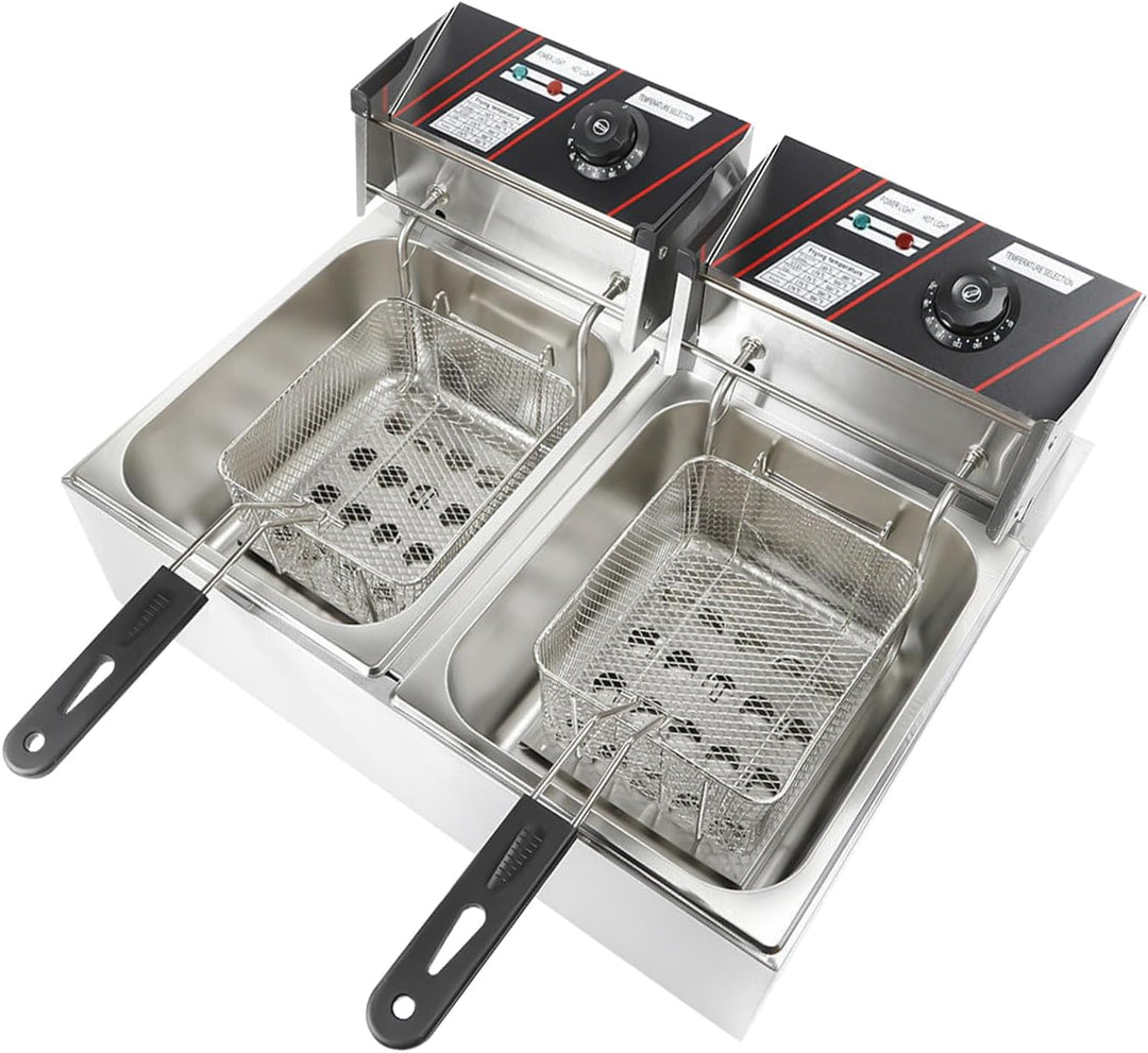 Elektrische Friteuse mit Fett 5000W 6 L Kommerzielle Doppel Fritteusen Gastronomie Edelstahl Kaltzon