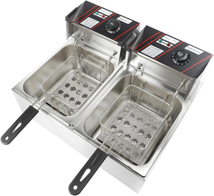 Elektrische Friteuse mit Fett 5000W 6 L Kommerzielle Doppel Fritteusen Gastronomie Edelstahl Kaltzon