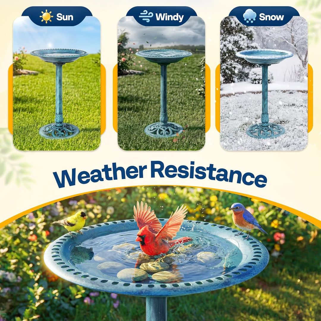 VIVOHOME Vogeltränke 71cm hoch Polyresin leicht antike Optik für Aussenbereich Blau, Blau